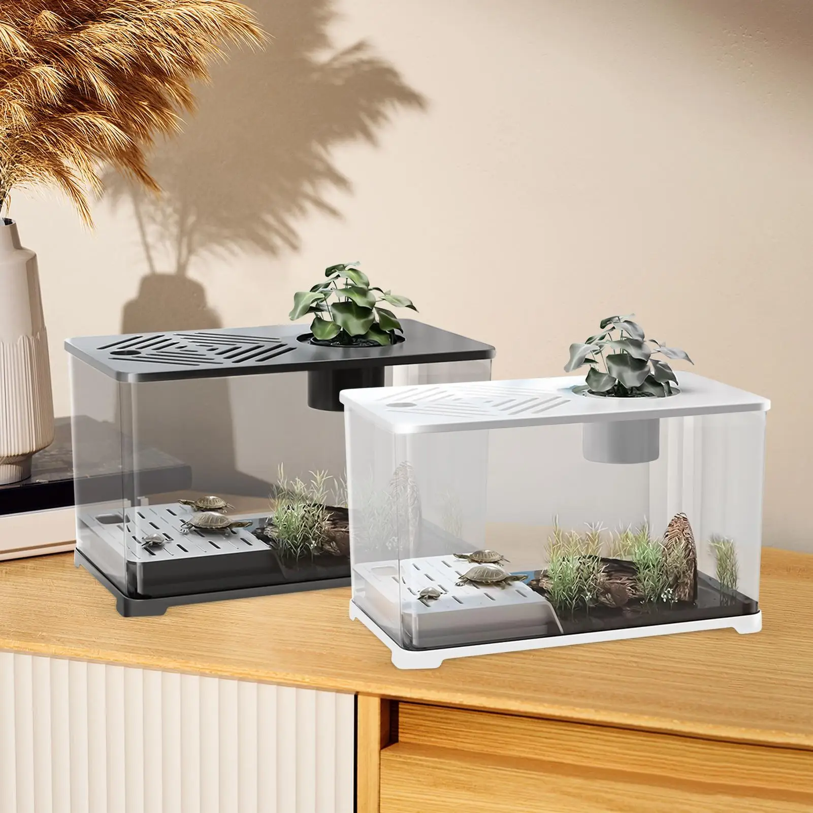 Betta Fish Tank Desktop Large Fish Tank Aquarium Modern Container With Turtle Resting Area Home Decorations For Betta Shrimp - Image 4