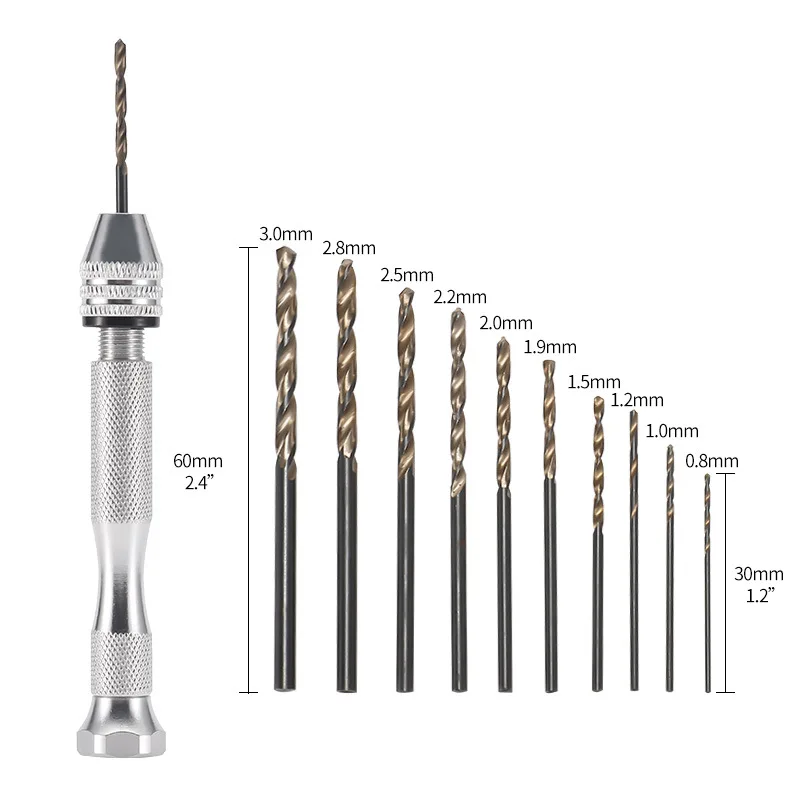 11 قطعة 0.8 مللي متر-3.5 مللي متر اليد تويست عدة حفر الدقة دبوس ملزمة الحفر اليد مع تويست لقمة ثقب مجموعة من 11 قطعة أدوات دوارة للنموذج