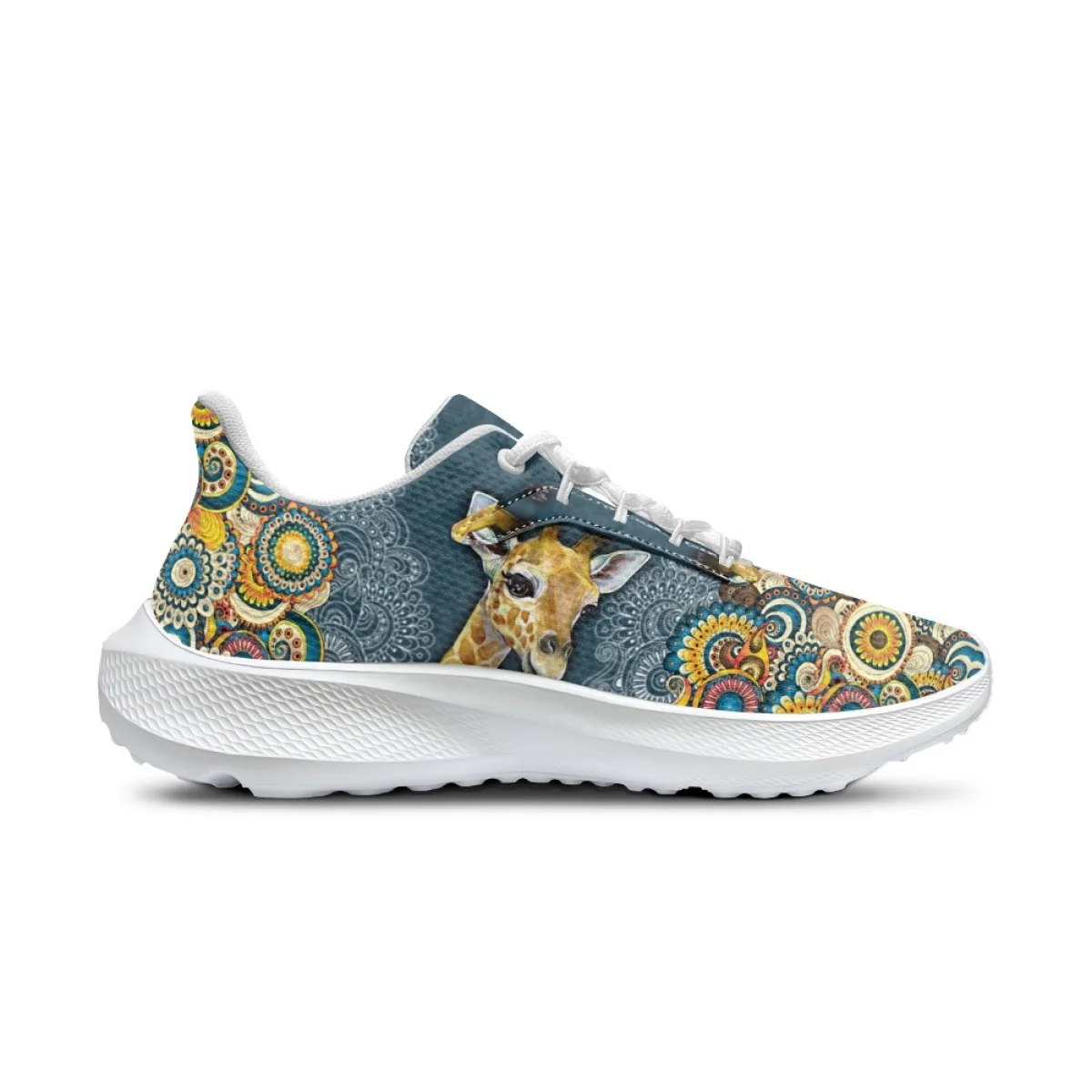 New Summer Casual Shoes for Women Fashion Hot Giraffe Pattern Print Lace Up Sneakers Vulcanized Wear-Resistant Running Shoes