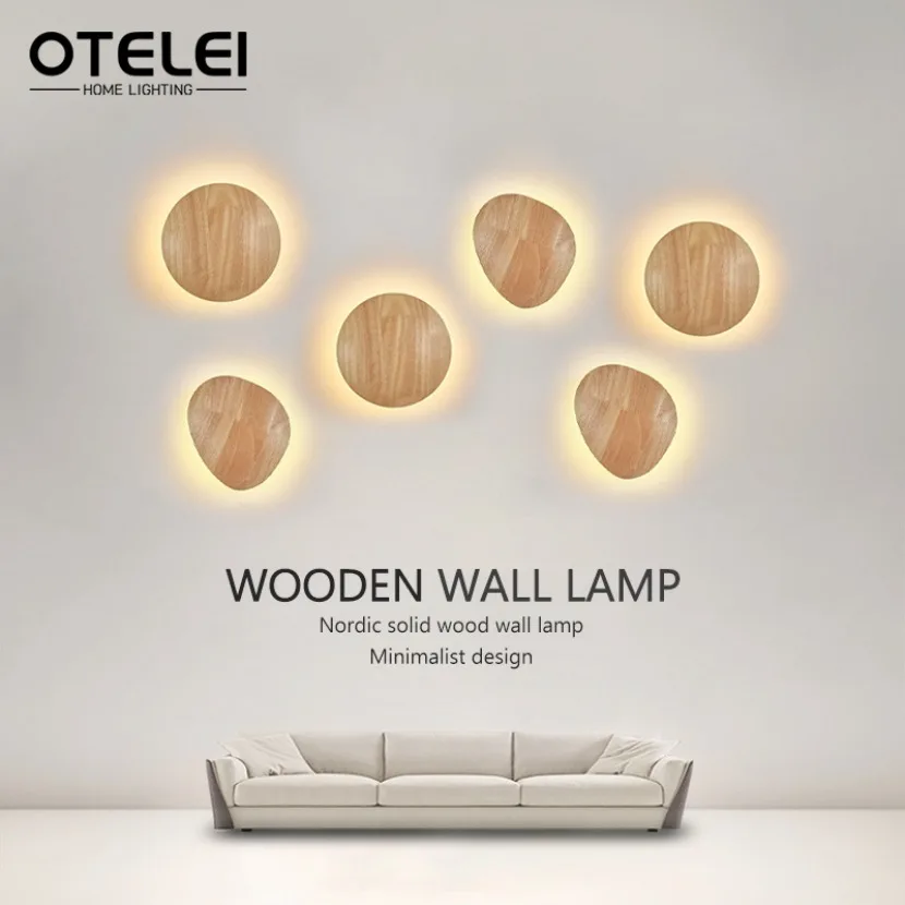 Modern LED Wall Lamp Creative Circular Wooden Wall Lamp Bedroom Bedside Corridor Living Room Background Wall Decorative Light