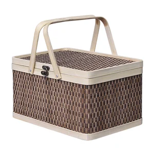 Bamboo Basket Lunchbox Picnic Fruits Woven Handheld Storage Bread Snack Child Sundries