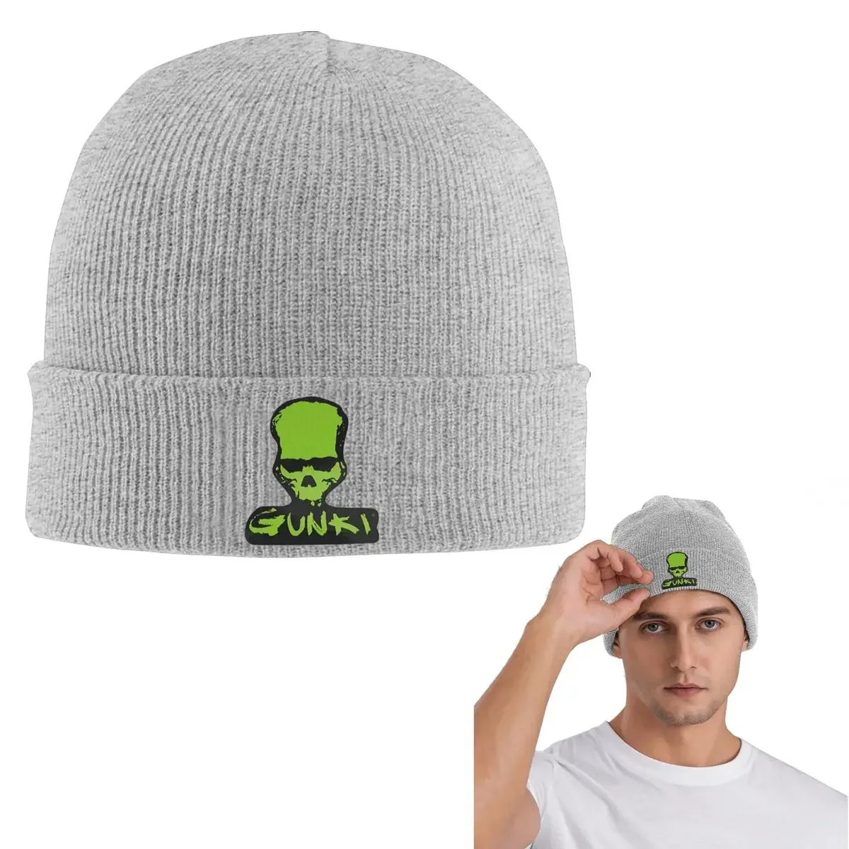 New Gunki Logo Angling Skull Fishing Gunki Warm Knitted Cap HipHop Bonnet Hat Autumn Winter Outdoor Beanies Hats for Men Women A