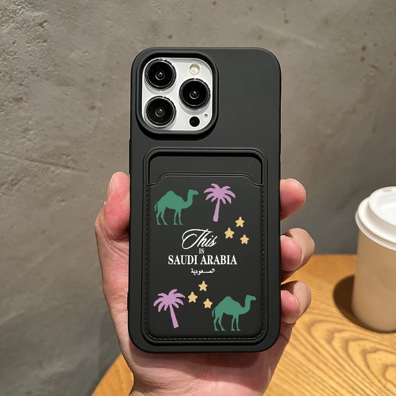 Luxury Arabia Camel Wallet Card Phone Case For Iphone11 13Pro 12 14  XR 15 Pro Max Coconut Tree Silicone Soft Back Cover