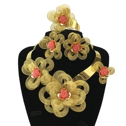Nigerian Bridal Wedding Costume Jewelry Women Gold-plated Jewelry Sets African Necklace Party Gift FHK18433