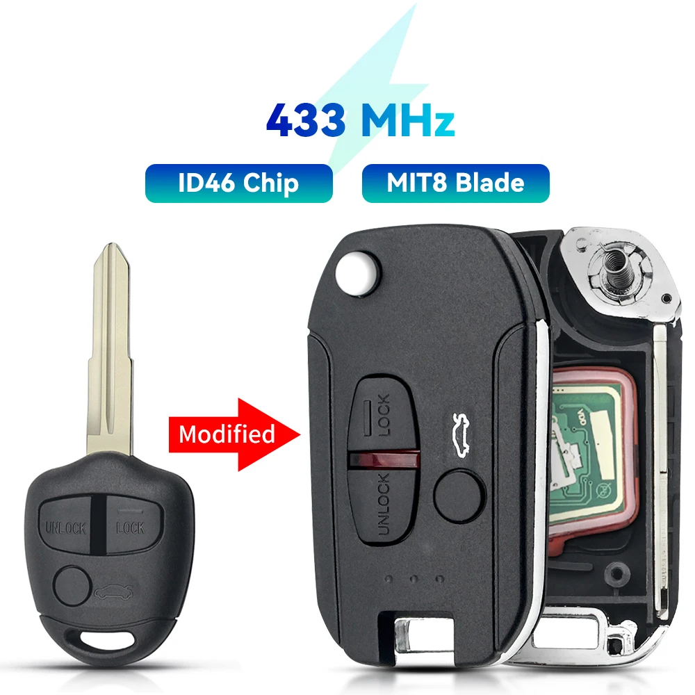 KEYYOU Geändert Klapp Auto Remote Schlüssel Für Mitsubishi Outlander Pajero Triton ASX Lancer Shogun MIT8 MIT11 Klinge 433MHz
