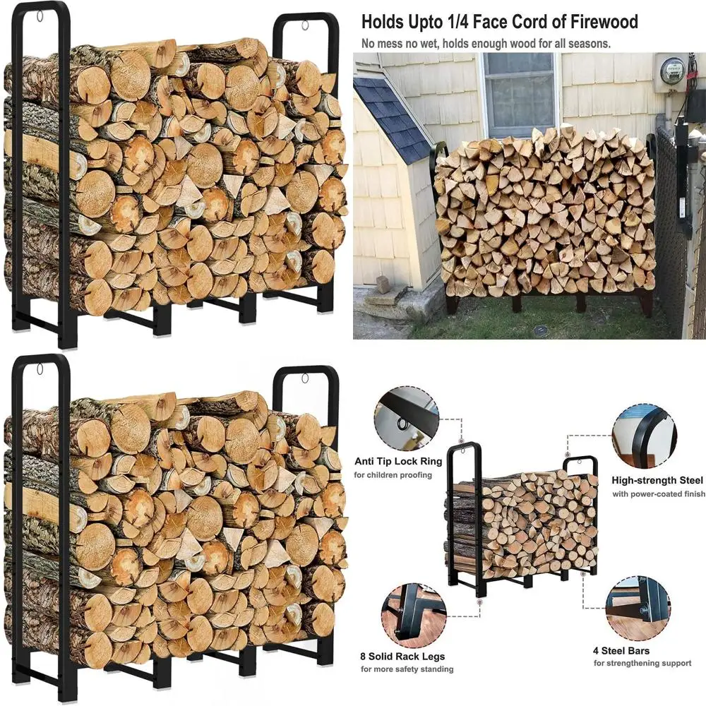 

Heavy-Duty Indoor/Outdoor Log Holder - Metal Wood Pile Storage Organizer, Matte Black