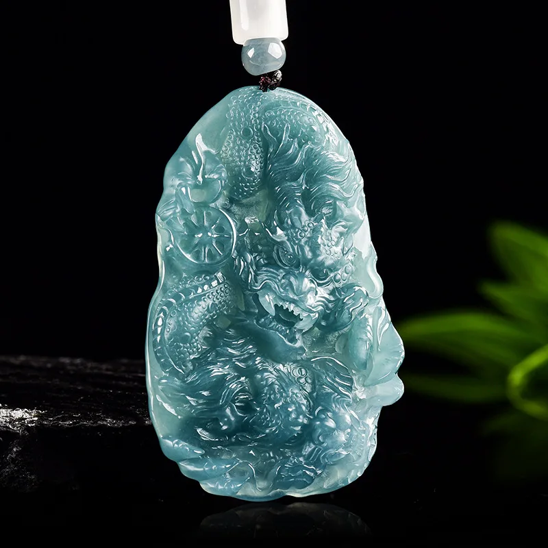 

Myanmar Jadeite Dragon Pendant Talismans Vintage Fashion Gifts for Women Carved Amulet Charm Necklace Real Jade Luxury Designer