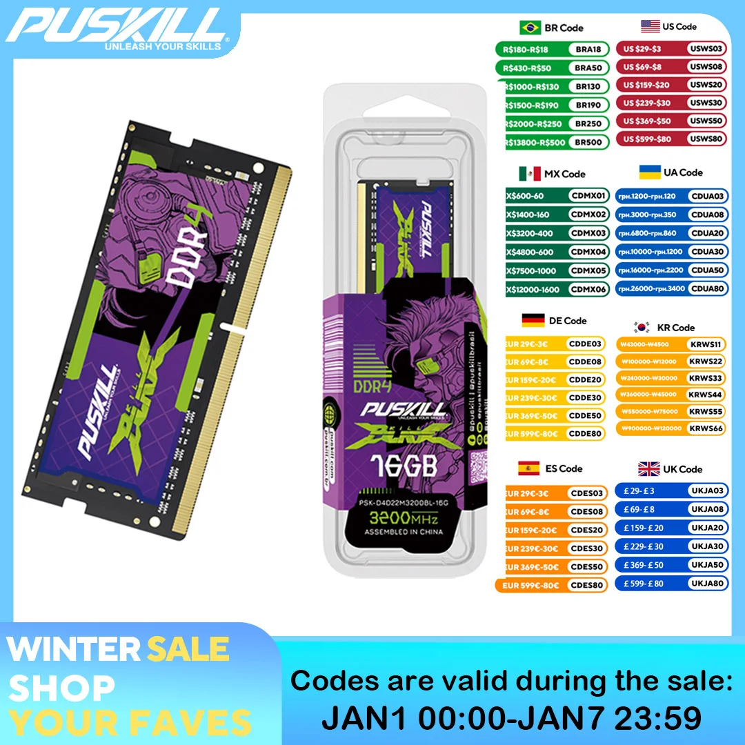 PUSKILL ميموريال Ram DDR4 8 GB 4 GB 16 GB 2400 mhz 2133 2666 mhz sodimm دفتر عالية الأداء محمول الذاكرة