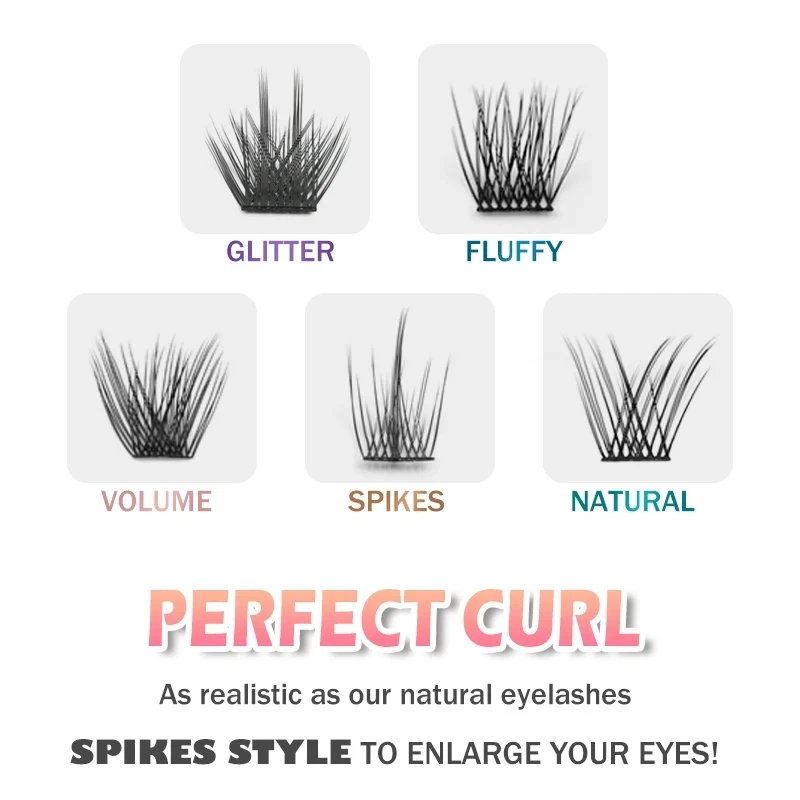 ETVITE DIY Clusters Eyelash Extension Dovetail Segmented Lashes 48 Volume Natural Segmented Eyelashes Bundles