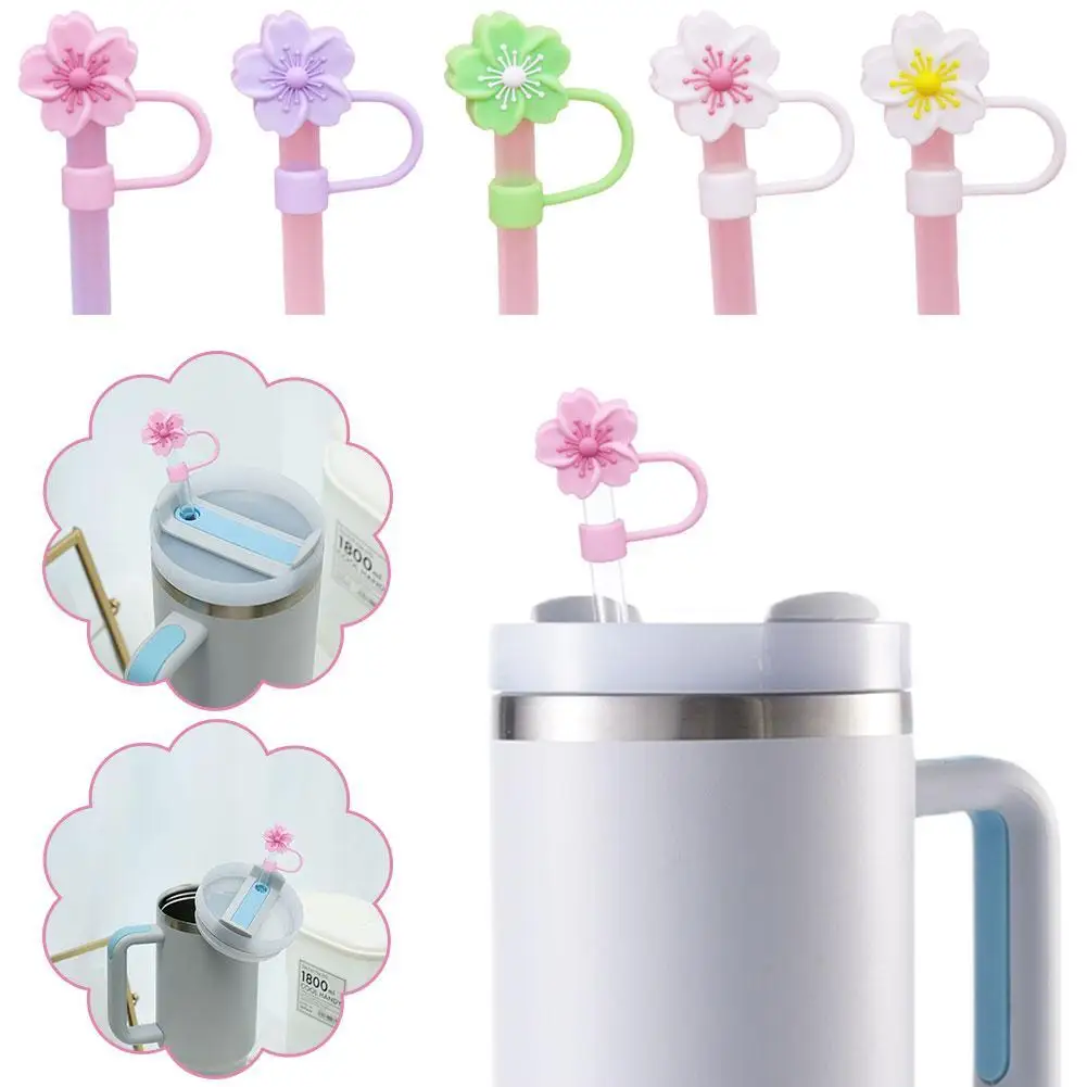 1PC Silicone Straw Covers Cap Compatible For Stanley 30&40Oz Cup 10mm Cute Flower Straw Toppers,Reusable Dust-Proof Straw Caps