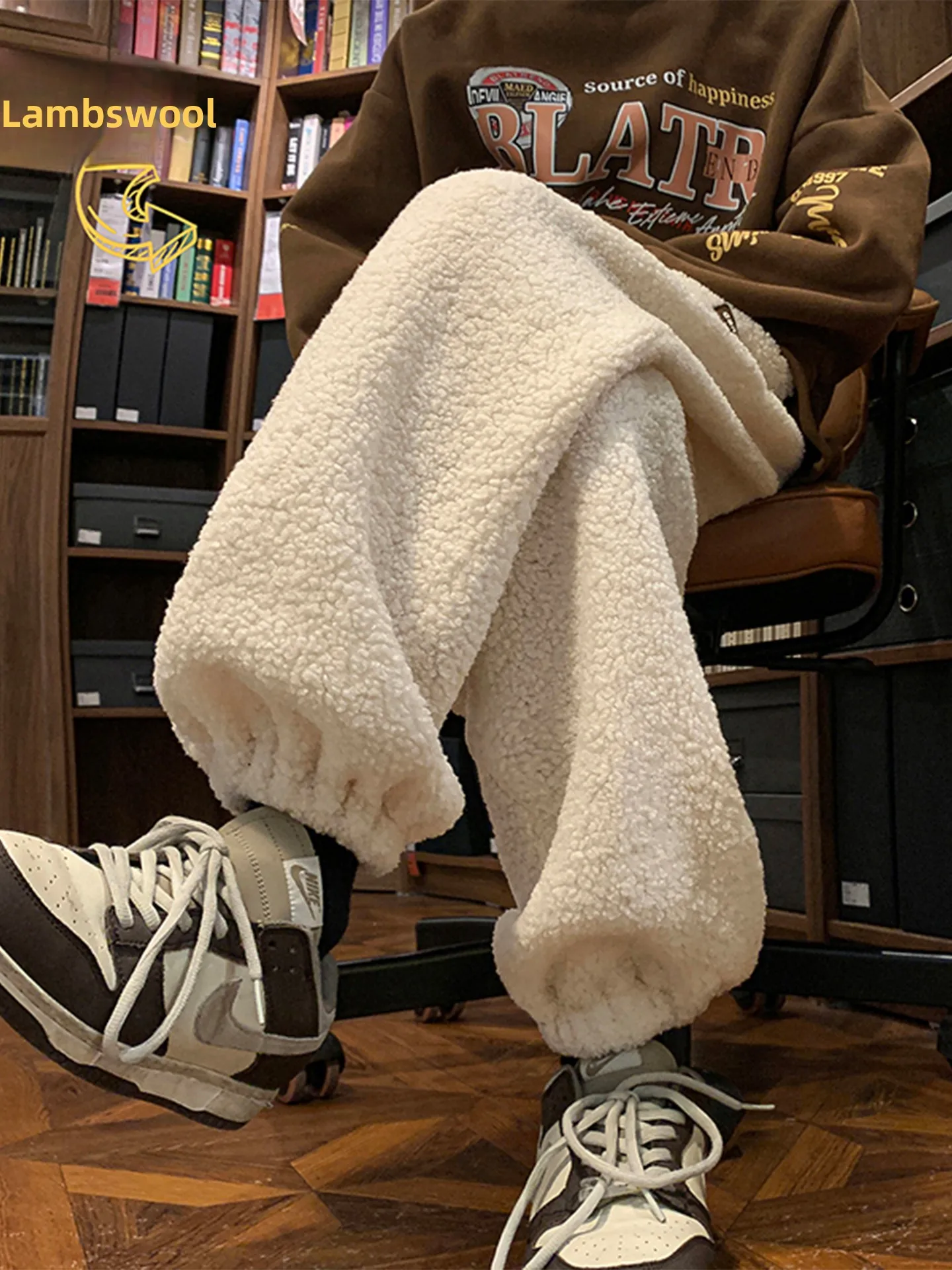 

Мужские брюки из овечьего вельвета на флисовой подкладке, теплые зимние, для старшеклассников, в стиле ретро, повседневные спортивные брюки с манжетами