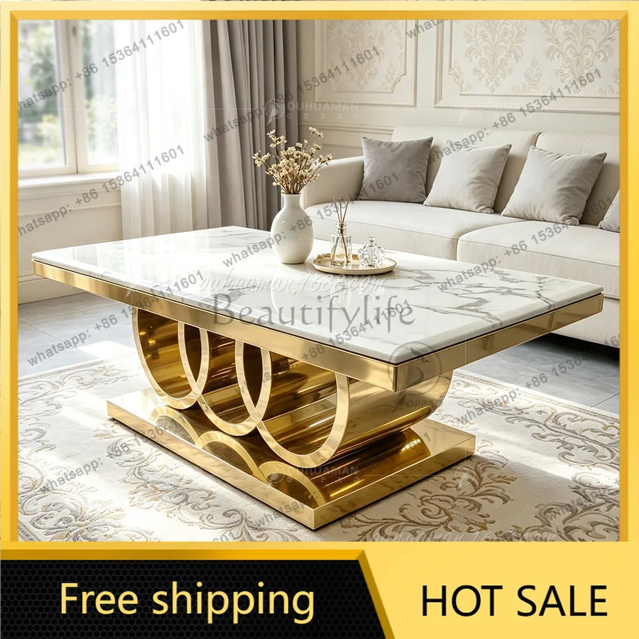 LS light luxury stainless steel gold marble coffee table home luxury living room hotel engineering furniture