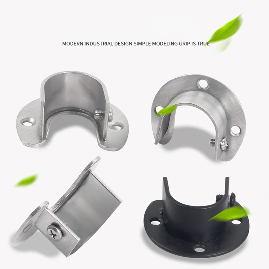 2Pcs 304 Stainless Steel Flange Bracket Wardrobe Rod Holder Curtain Tube Support Seat Wall Mount Furniture Hardware Accessories