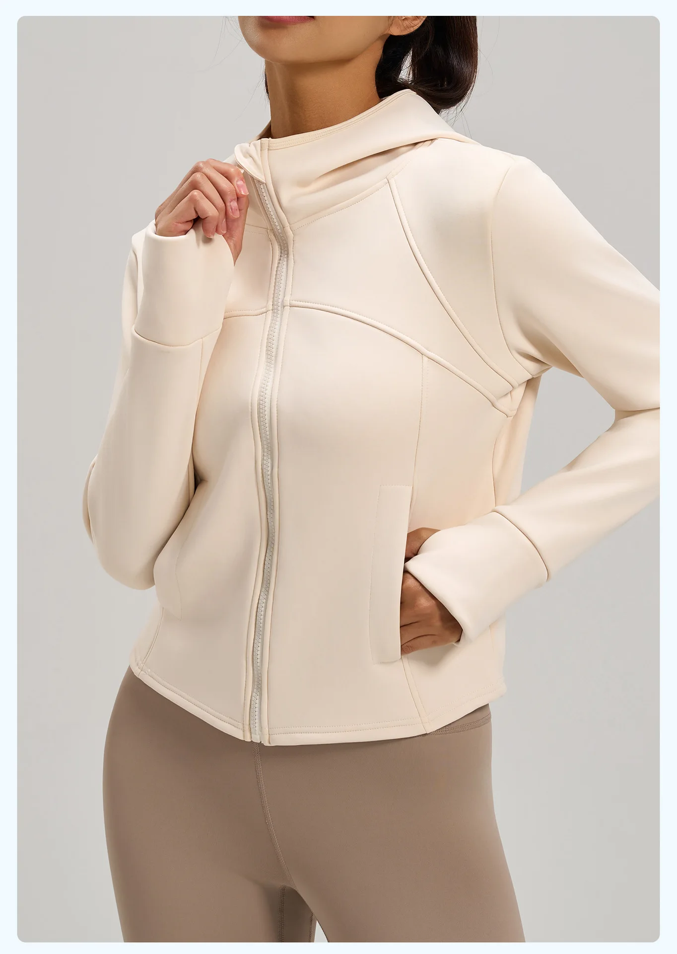 Women Warm Fleece Lined Zip Up Hooded Yoga Jacket With Pockets Thumb Hole Relaxed Fit Long Sleeve Gym Athletic Workout Top