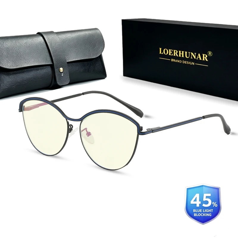 Women Cat Eye Anti Blue Light Glasses Metal Frame Spring Hinge Eyeglasses for Computer Reading Decorative Optical No Pinch Face