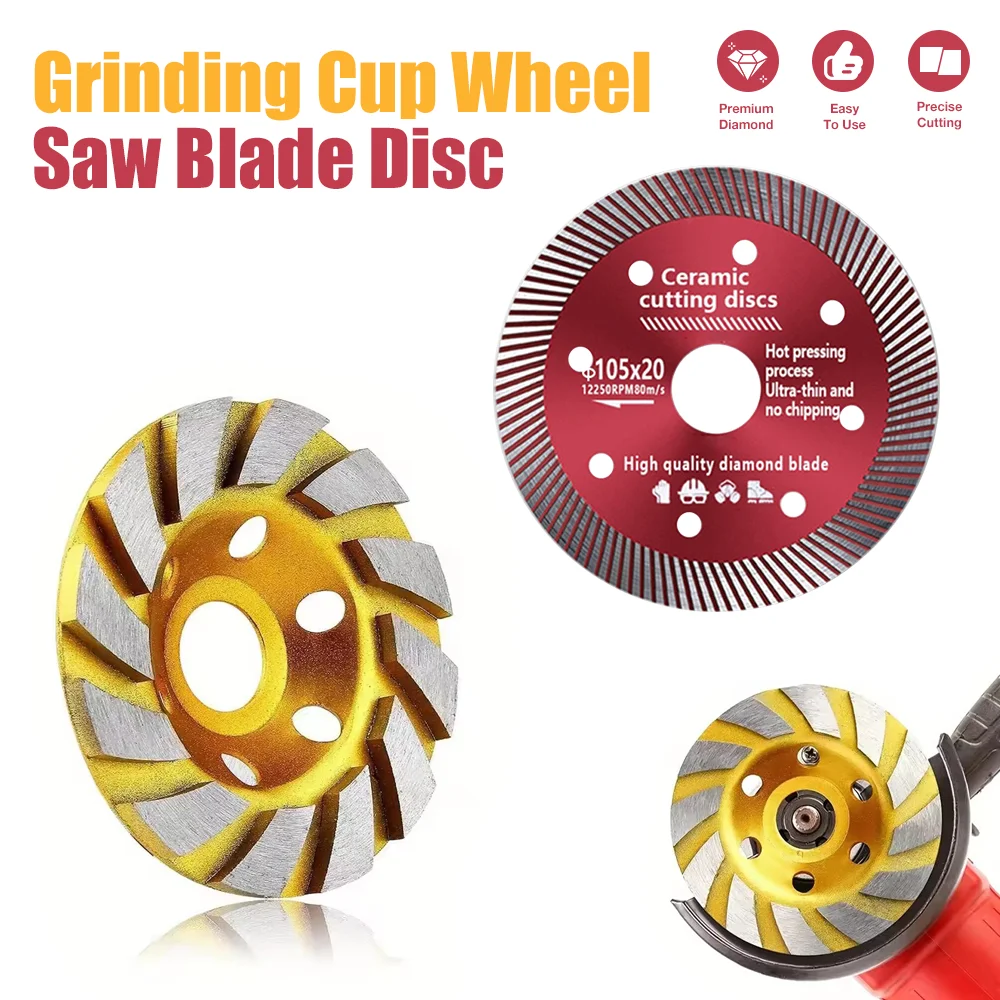 

4 Inch Turbo Diamond Grinding Cup Wheel 12 Segs & 105mm Turbo Diamond Saw Blade Disc Marble Cutting Blades For Angle Grinder