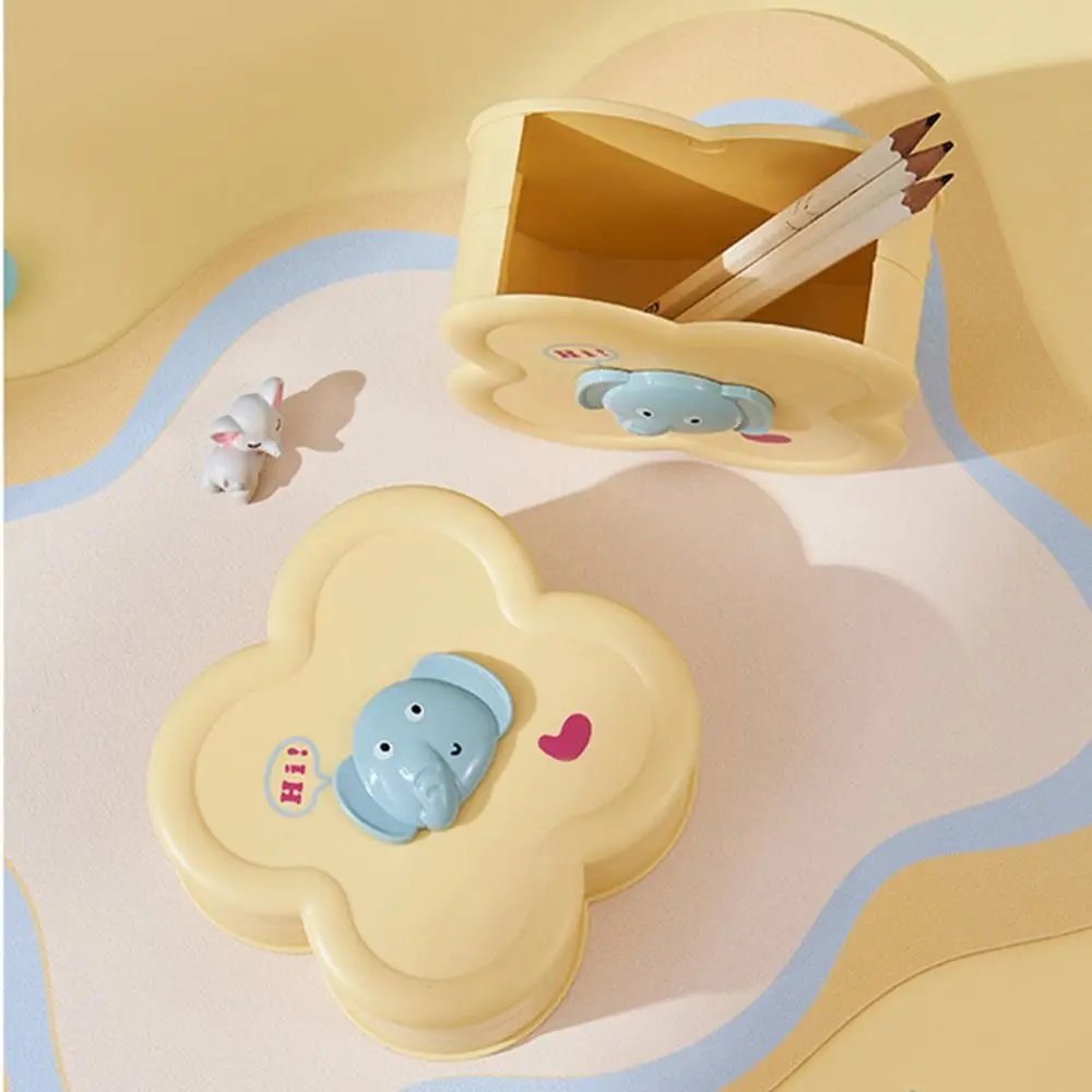 Round/Square Pen Holder Cute Cartoon Multifunctional Plastic Pencil Case Creative Practical Stationery Storage Box