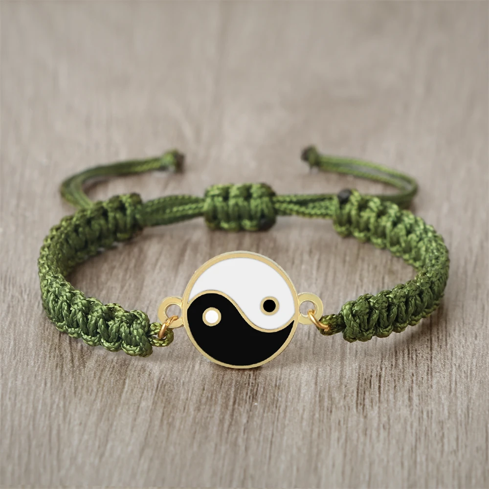 Yin Yang Tai Chi Pendant Bracelet for Women Men Handmade Woven String Bangle Adjustable Wristband Charm Friendship Jewelry Gifts