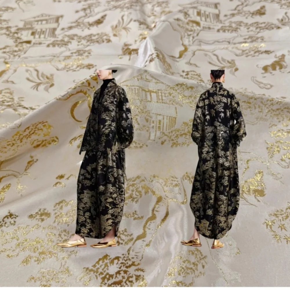 

New Chinese Style Metal Wire Yarn Dyed Jacquard Fabric Fashion Clothing Designer for Diy Sewing Cheongsam Dress Cloth