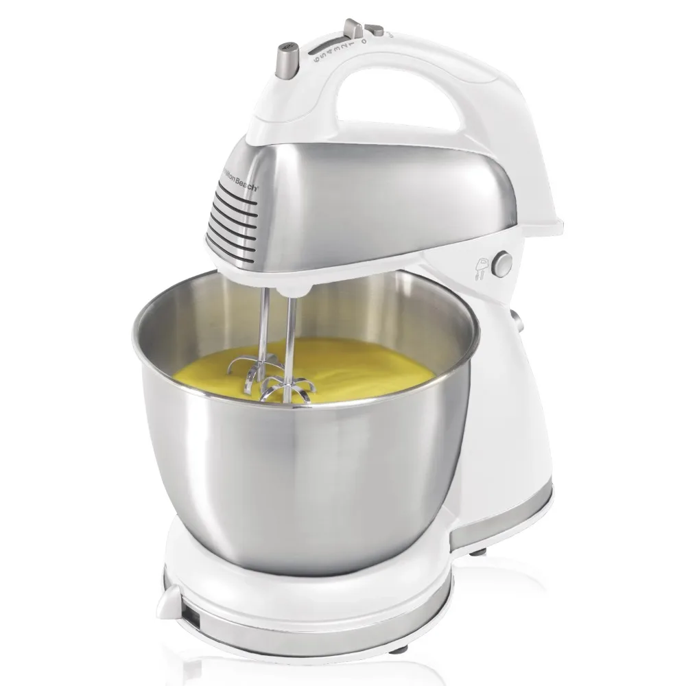 

Classic Stand and Hand Mixer, 4 Quarts, 6 Speeds with Quick Burst, Bowl Rest, 290 Watts Peak Power, White, Blender Household