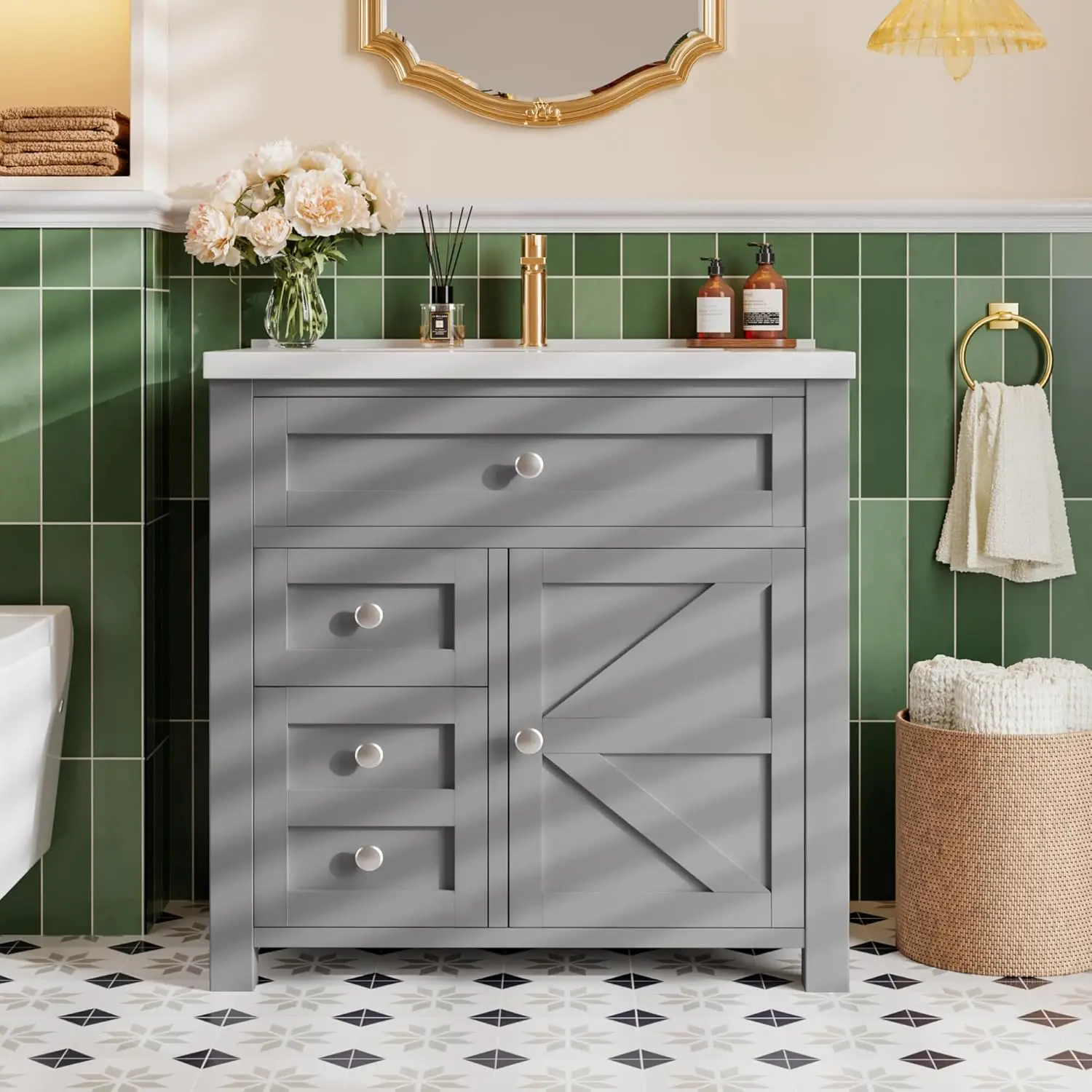 

30" Wood Bathroom Vanity Cabinet Sink Storage Drawer Modern Gray Customized