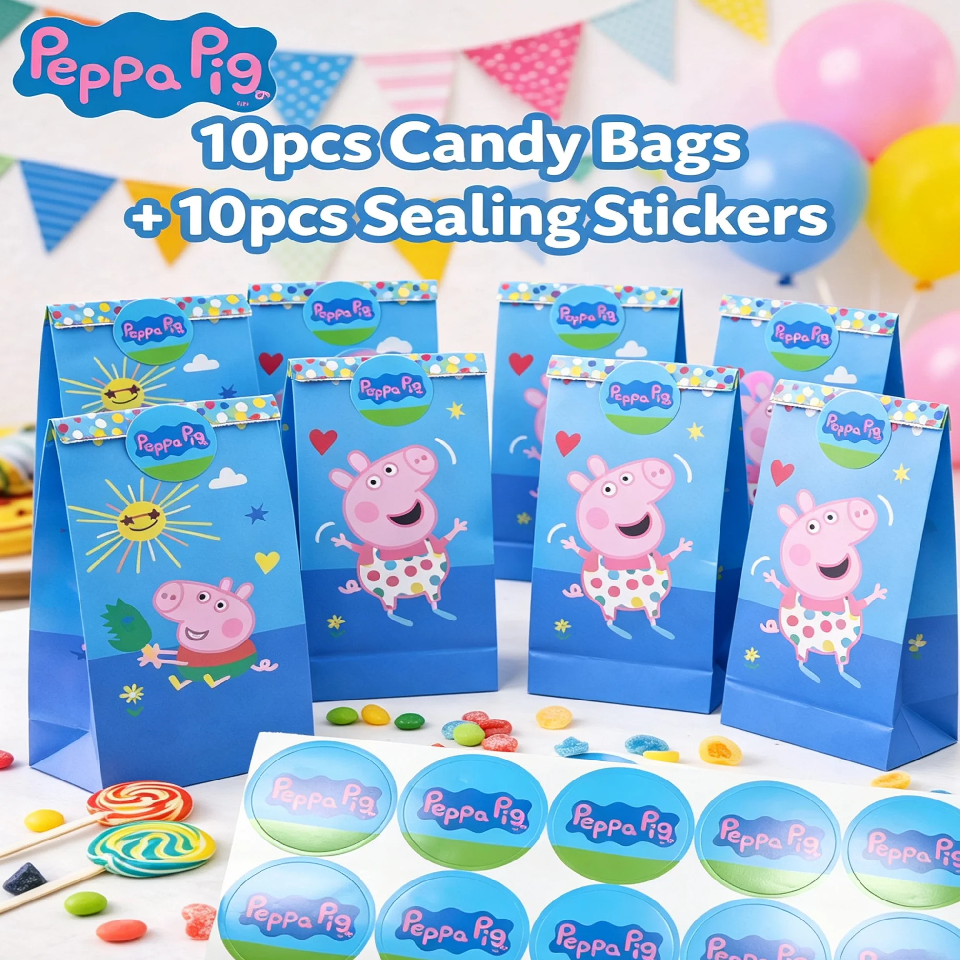 10pcs Hasbro Officially Licensed Peppa Pig Candy Gift Bags with Sealing Stickers Cartoon Party Favor Bags Birthday Celebration view 4