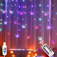 96 LED Butterfly Curtain String Lights 3.5m USB Powered with Remote Control 8 Modes for Home Bedroom Wedding Party Decoration