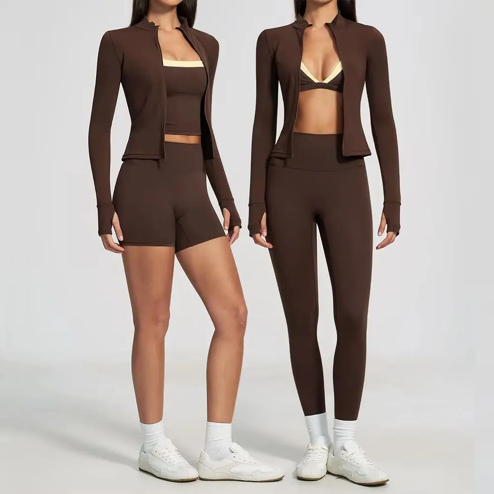 Women Tracksuit 3PCS Yoga Set Sports Suit Gym Set Running Workout Clothes Long Sleeve Sports Bra Athletic Wear Fitness Clothing