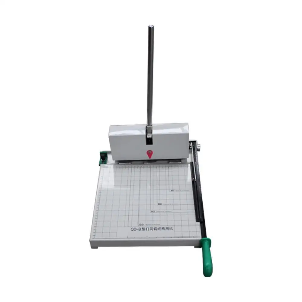 QD-B 3 Hole Punch and Paper Cutter Combo Manual Punching Binding Machine Adjustable Hole Distance for Personnel Archive Office