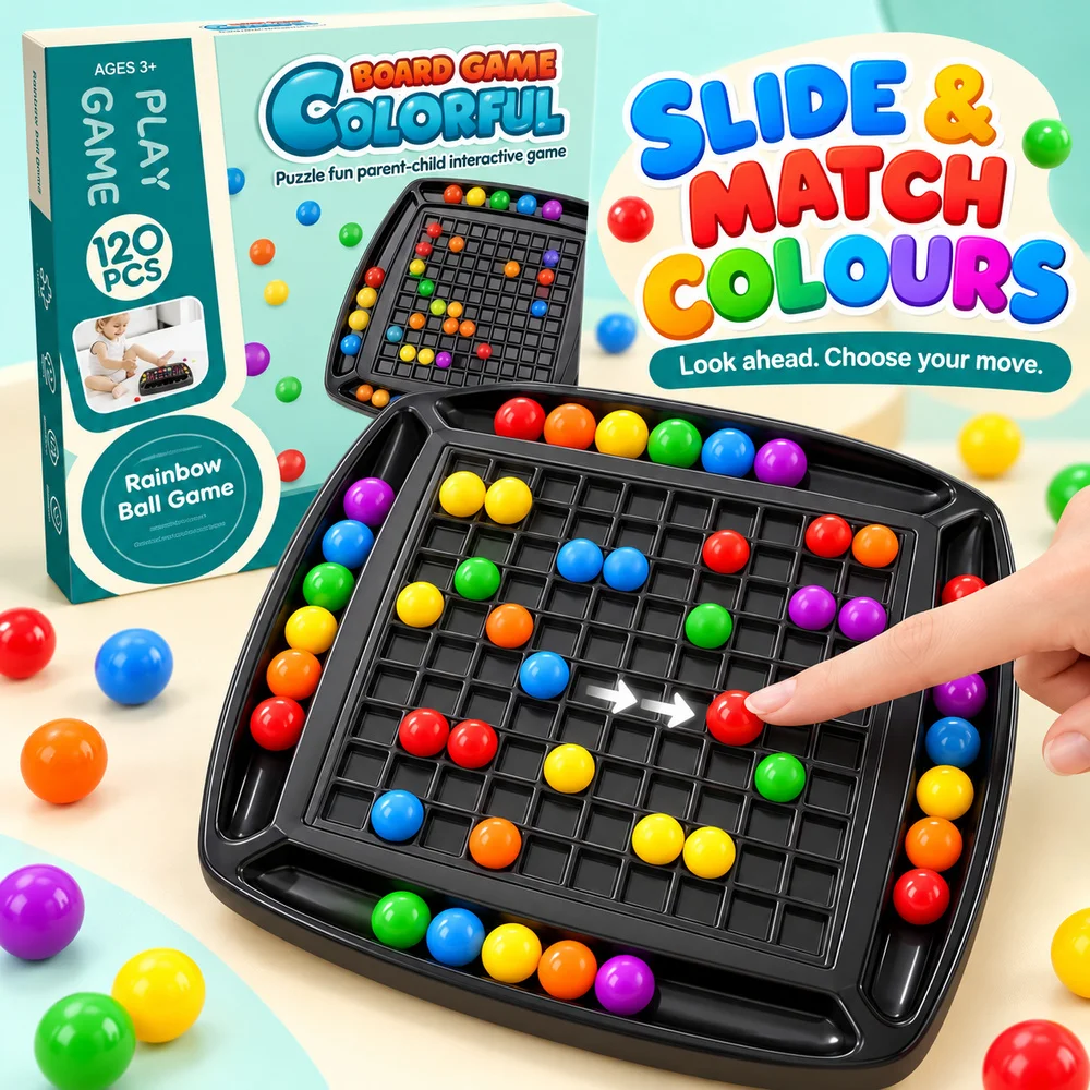 120PCS Rainbow Ball Board Game Color Matching Sliding Puzzle Toy Parent Child Interactive Logic Game Gift for Kids Ages 3+