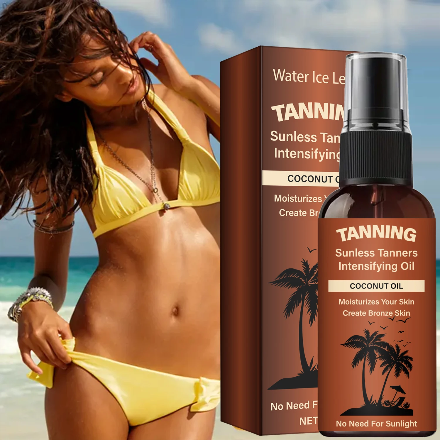 لوشن دباغة (زيت تسمير البشرة المكثف) بزيت جوز الهند والكولاجين وحمض الهيالورونيك، يرطب البشرة لإنشاء لون برونزي