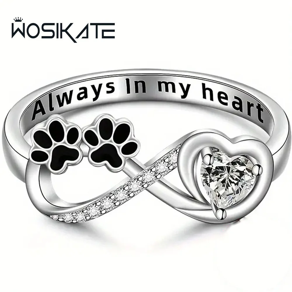 WOSIKATE Creative Puppy Paw Print Ring For Women 925 Silver Plated Exquisite Heart-Shaped Cat Paw Finger Ring Fashion Jewellery