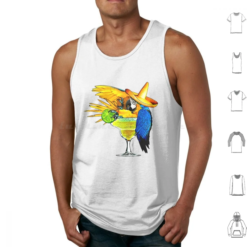 Parrot Drinking Tequila Tank Tops Vest Sleeveless Jimmy Buffett Beach Parrothead Margaritaville Buffett Parrot Surfing