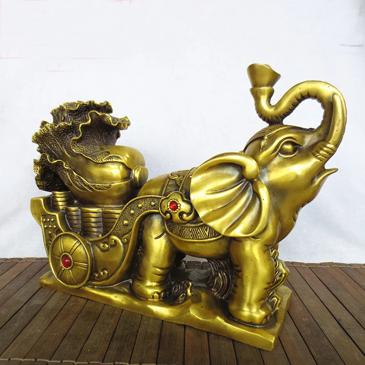 HOT SALE Bring in wealth HOME office business TOP Money Drawing  Mascot # GOLD Elephant haul BAI CAI FENG SHUI Brass statue