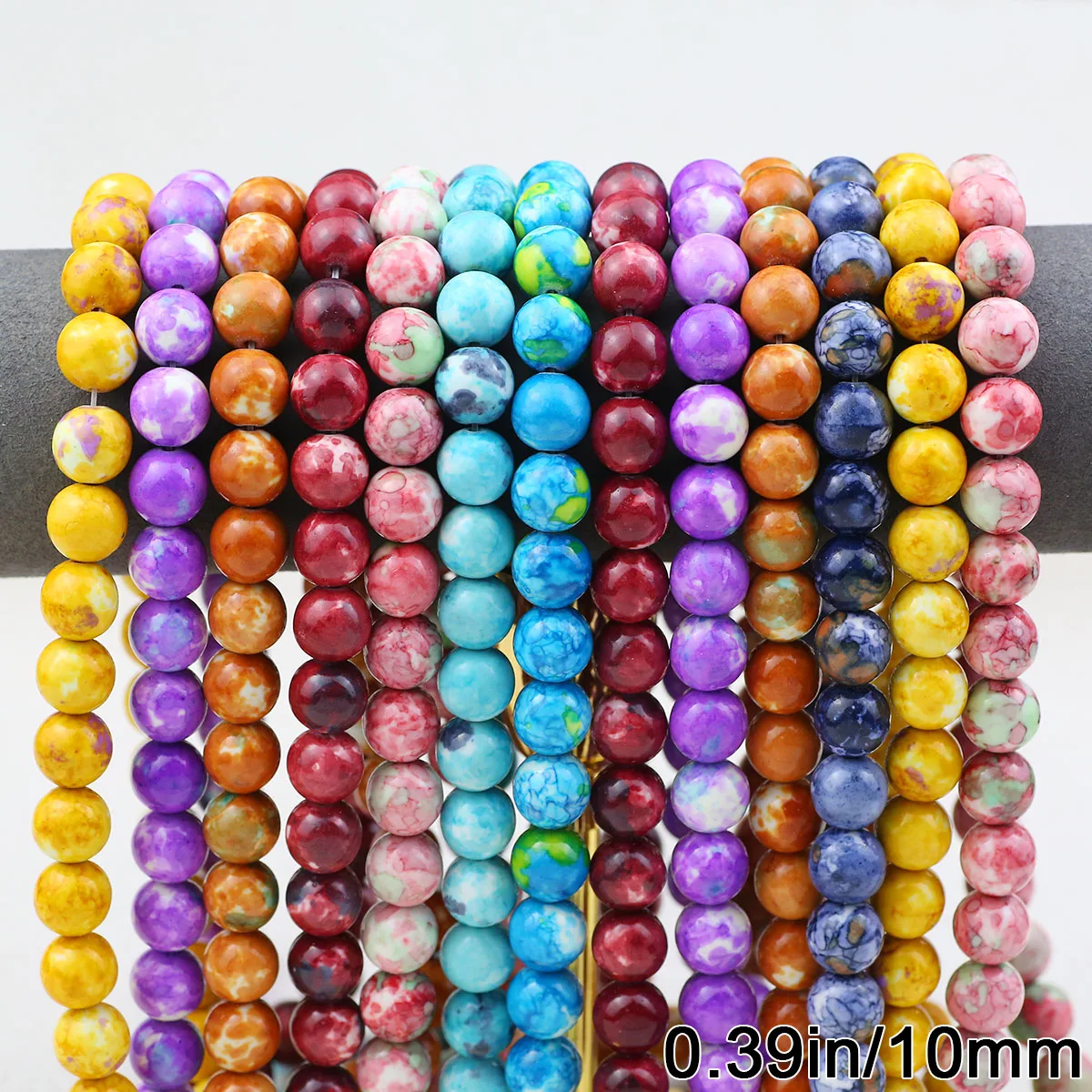 10mm Colorul Rainstone Nature Stone Beads Round Loose Spacer Beads for Jewelry Making DIY Beading Supplies Necklace Accessories