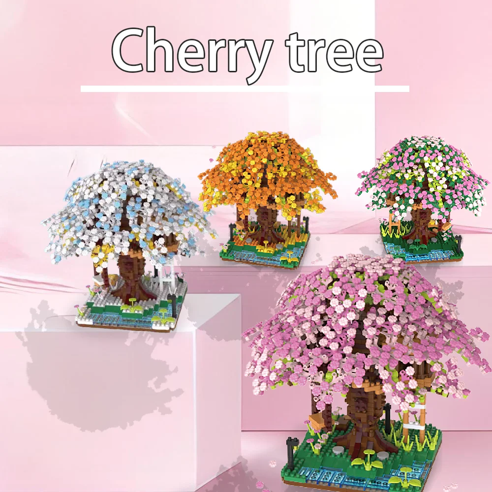 

1988PCS treehouse, cherry blossoms, miniature building blocks, collectible model set, living room decoration building blocks