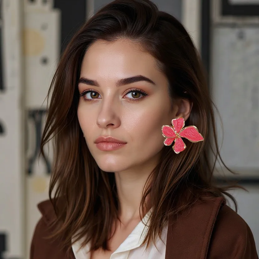 

ZAA Simple And Fashionable Metal Drip Oil Exaggerated Multi-Color Flower Earrings Elegant Women Prom Party Accessories Gifts