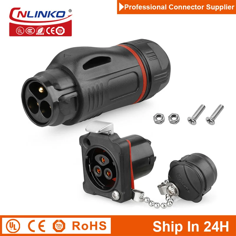 

Cnlinko BD24 Plastic 3Pin M24 Outdoor Industrial Waterproof IP67 Electrical Cable Wire Power Connector Male Plug & Female Socket