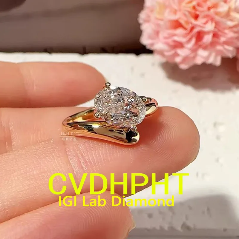 

Кольцо с бриллиантом из 14-каратного золота, овальное 1-5 карат, IGI Lab Growing Diamond, обручальное и обручальное кольцо, заводской подарок на День святого Валентина