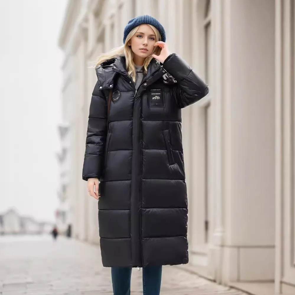 2024 Women\'s Long Puffer Jacket New For Winter Fashionable High-End Temperament Solid Color Hooded Loose Padded Warm Jacket Coat