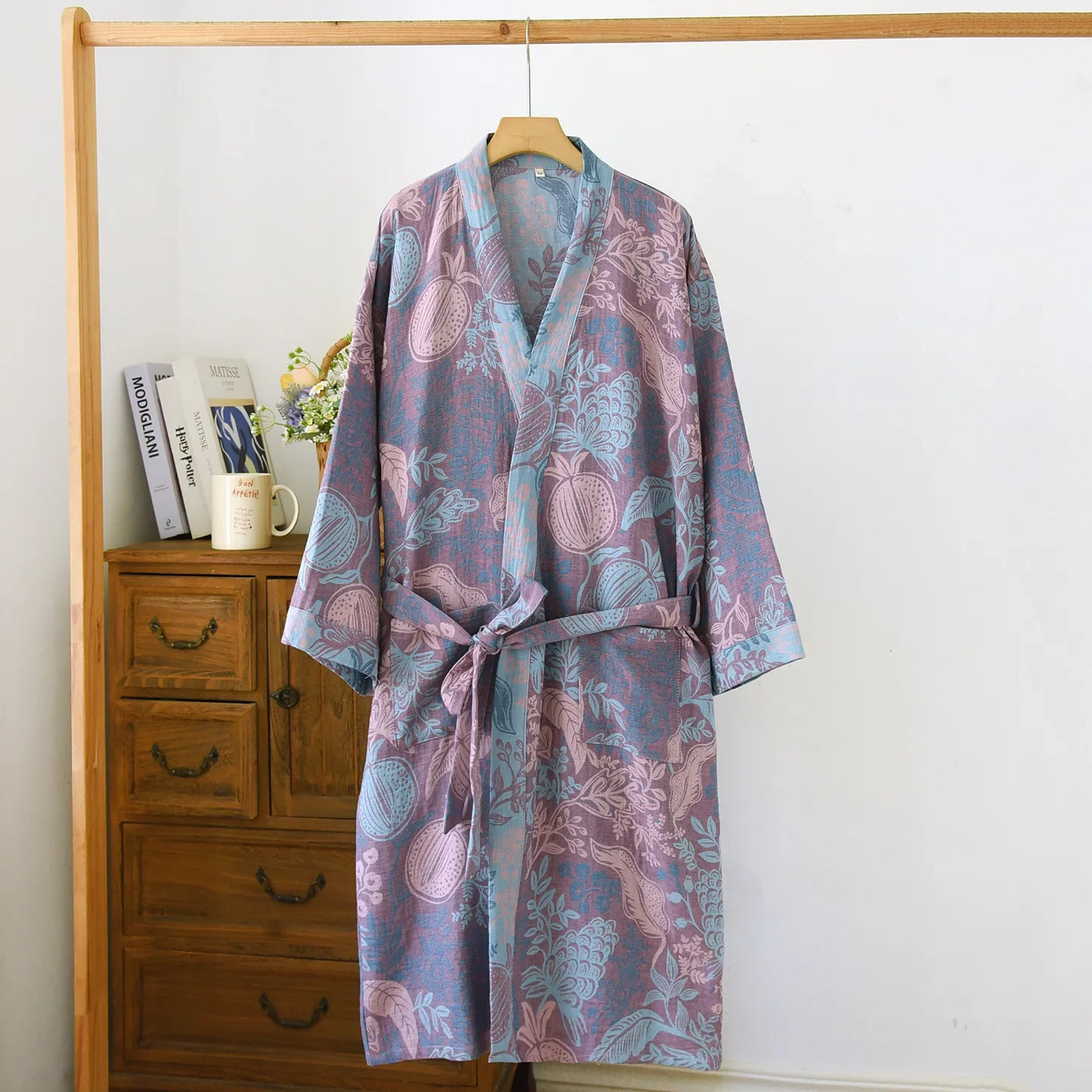 

Color Woven Jacquard Cotton Night Wear Robes for Women Spring and Autumn Kimono Bathrobe Home Wear Retro Style Clothes