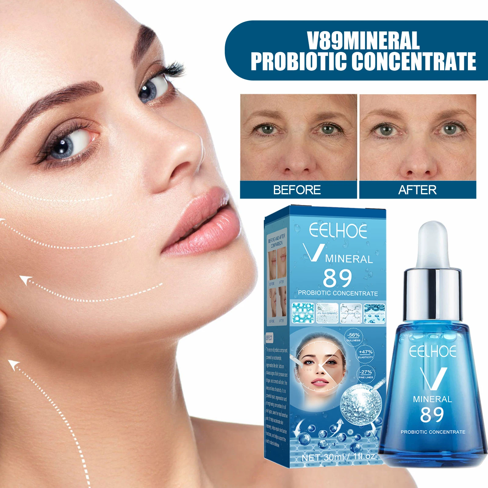 V89 Probiotic Concentrated Serum Face Firming Essence Set Fade Wrinkles Eyes Fine Lines Moisturizing Skin Facial Care Products