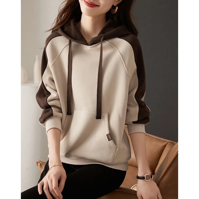 Fashion Hooded Spliced Pockets All-match Hoodies Female Clothing 2023 Autumn New Oversized Commute Tops Loose Casual Sweatshirts