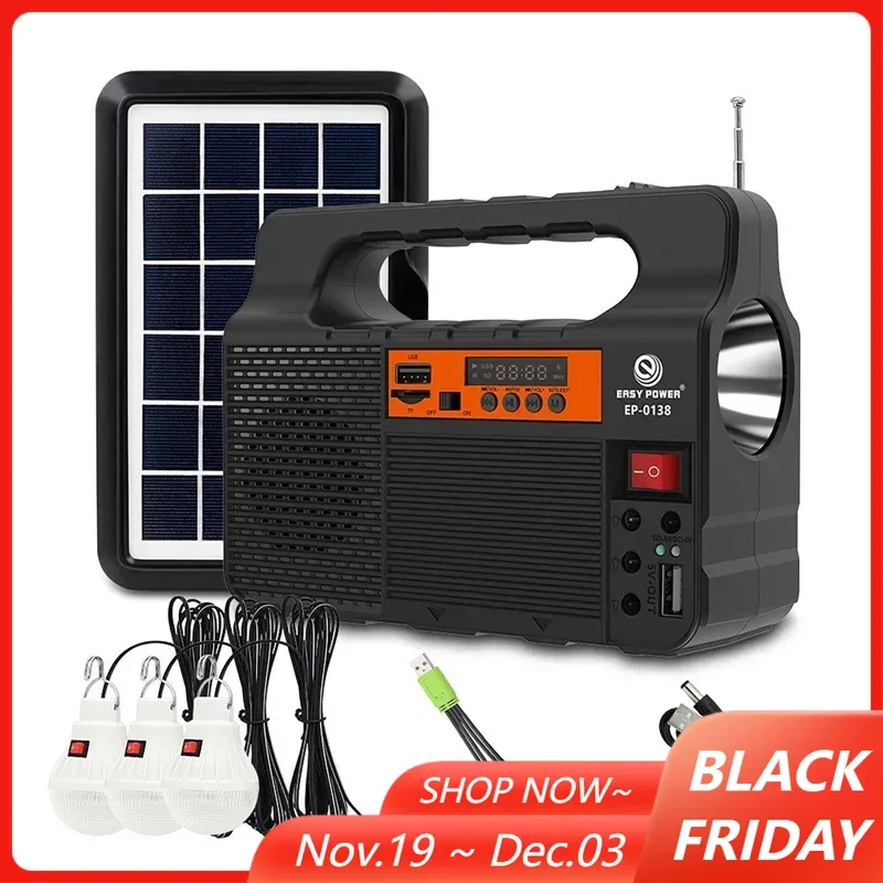 

Solar Outdoor Portable Light Flashlight Lamp Power Supply System with 3pcs LED Bulbs Small System Energy Storage Power Supply