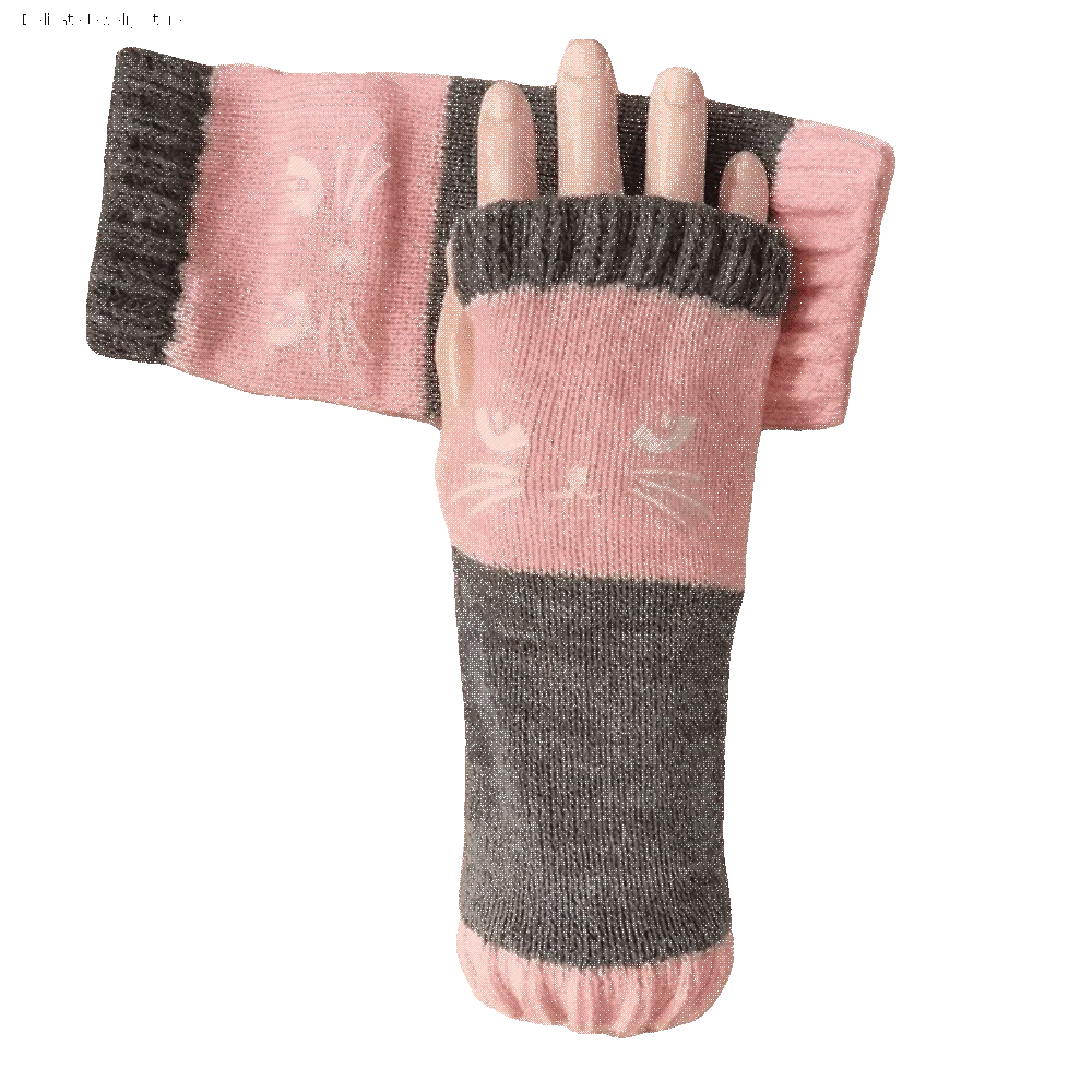 Thickened Knitted Fingerless Gloves Soft Color Block Half Finger Gloves Windproof Thick Cat Embroidery Gloves Office Typing