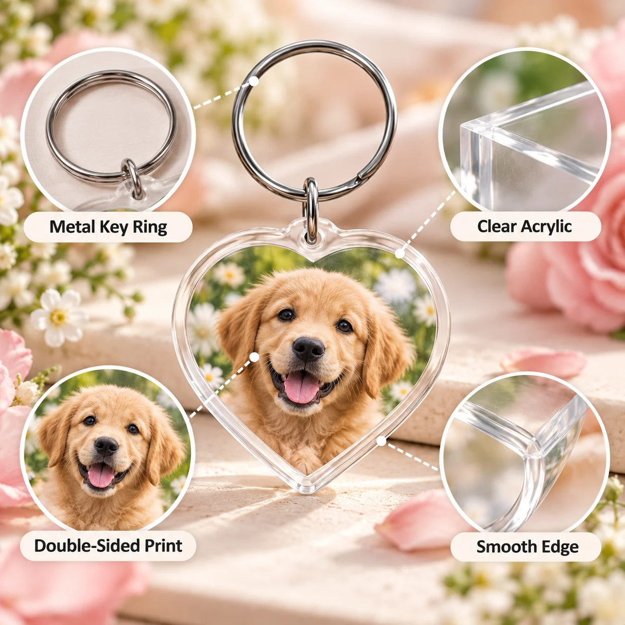 Personalized Heart Keychain Double Sided Photo Custom Acrylic Key Ring Clear Plastic Case Charm for Bag Keys Wedding Memory Gift - view 6