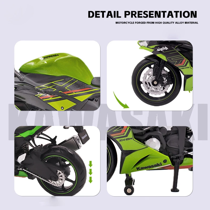 1/12 Kawasaki Ninja ZX-6R Racing Cross-country Motorcycle Toy City Diecast Model Super Sport Miniature Collection Boy Kids Gift