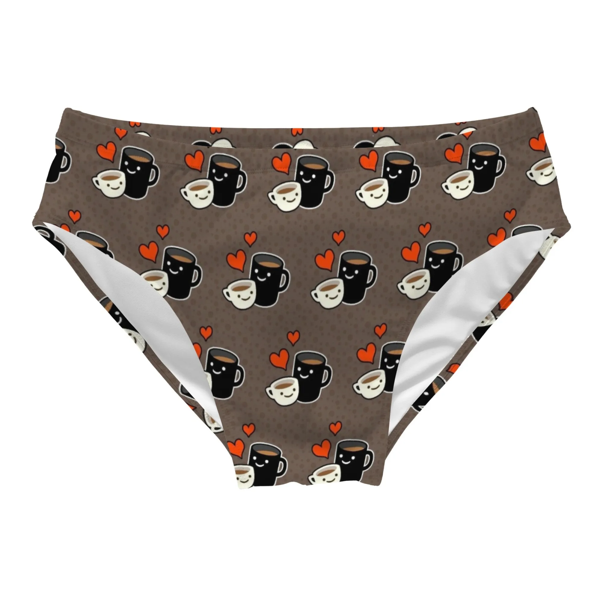 Cartoon Coffee Swim Trunks Stretchy Soft Skin-friendly Men's Triangle Swim Trunks Beach Carnivals Swimming Bathing Cute Swimsuit