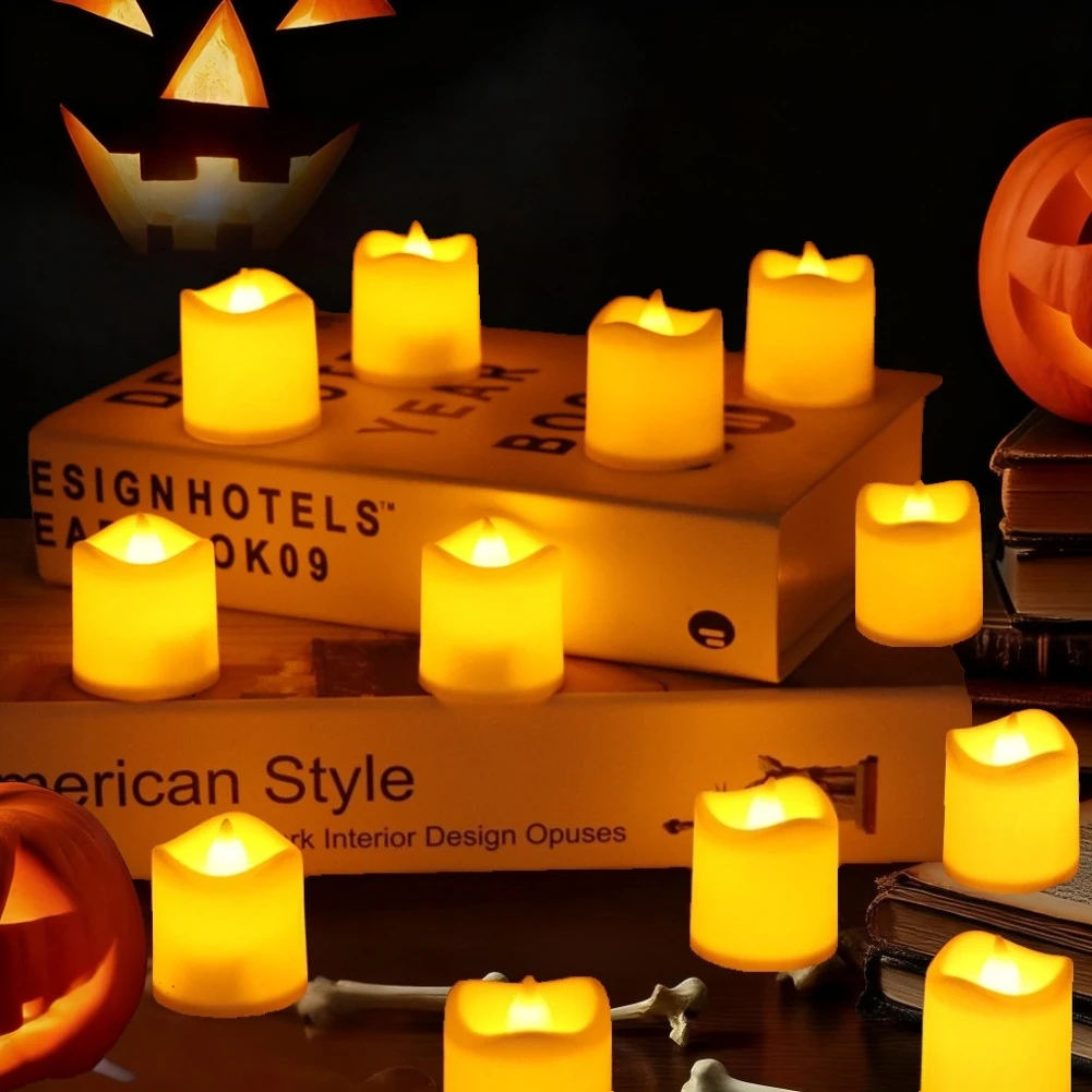 

Беспламенные светодиодные свечи, креативные светодиодные чайные лампы с пожеланиями, теплый белый Хэллоуин, свадьба, рождественское украшение, домашний декор для вечеринки