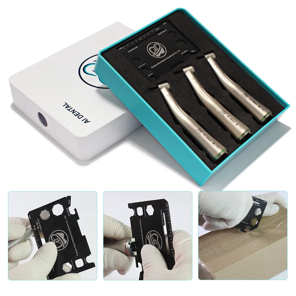 3pcs X15L Dental Contra Angle Handpiece Kit Repair Tool Card 4:1 Reduction Low Speed Optic Fiber Hand Piece ​AI-S3-X15L